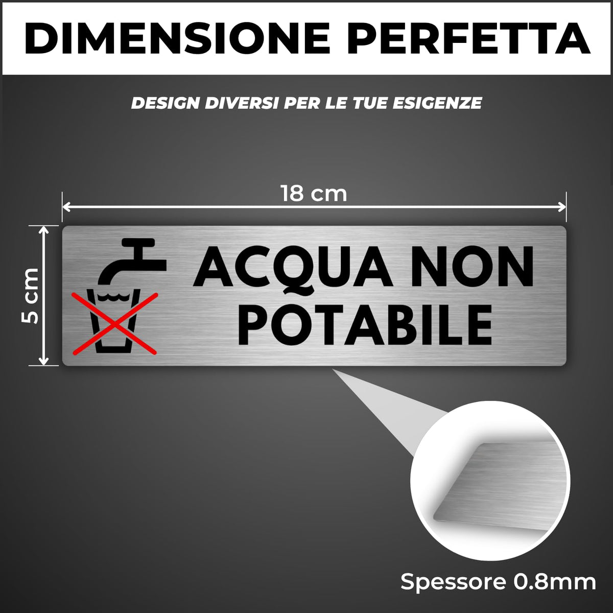 LEIASA | Segnale Acqua Non Potabile - 5 x 18 cm - Spessore 0,8 mm - Al