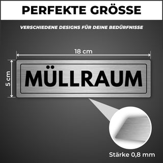 LEIASA | Schild Müllraum - 5 x 18 cm - Stärke 0,8 mm - Aluminium - Sel