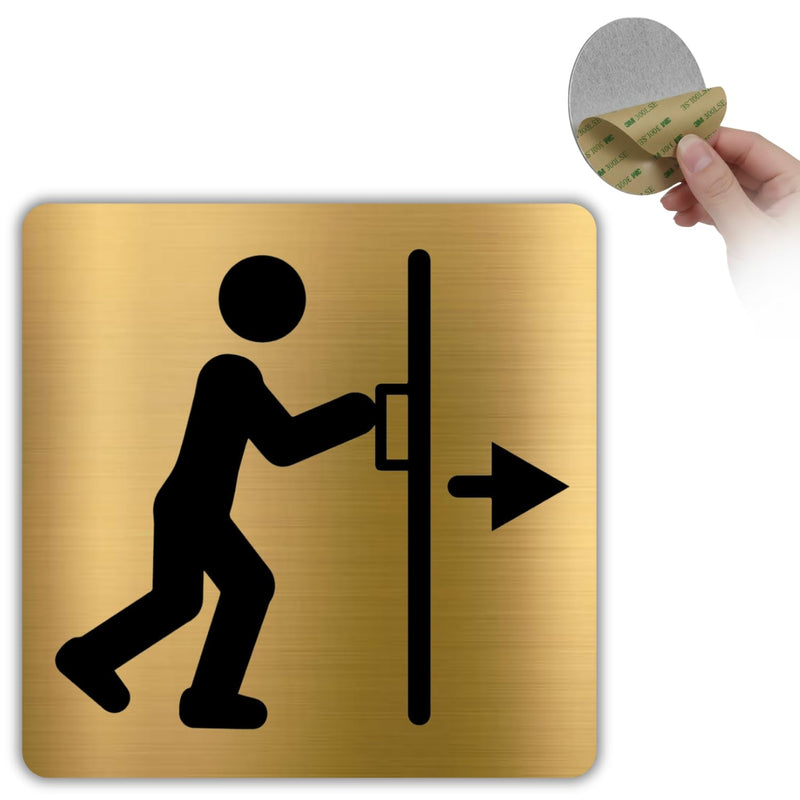 LEIASA | Schild Drücken Tür - 10x10 cm - Aluminium Gold - Türschild - 