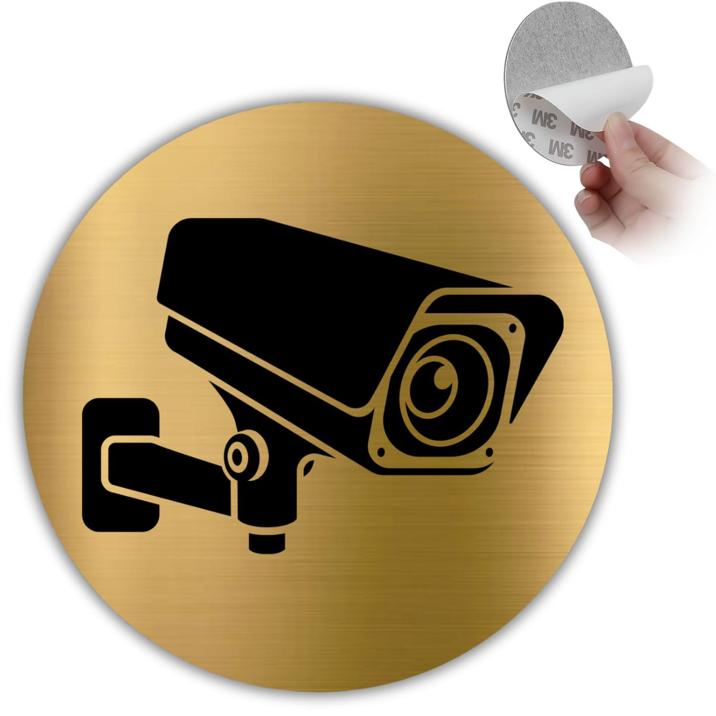 LEIASA | Goldenes Schild Videoüberwachung - Ø 10 cm - Stärke 0,8 mm - 