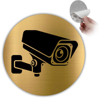 LEIASA | Goldenes Schild Videoüberwachung - Ø 10 cm - Stärke 0,8 mm - Aluminium - Runde selbstklebende Tafel - Kamerasymbol - Sicherheits-Hinweis - (Alarmschild)
