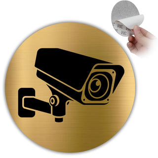 LEIASA | Goldenes Schild Videoüberwachung - Ø 10 cm - Stärke 0,8 mm - 