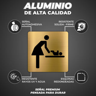 LEIASA | Señal Baño Mamá Bebé - 5x18 cm - Aluminio - Placa Aseo Cambiador - Cartel Adhesivo Lactancia - Indicador Puerta Infantil - Rótulo Duradero - Grosor 0.8mm - (Baño Mama Bebe)