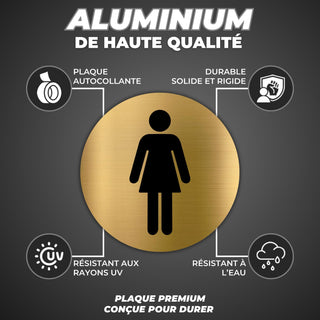 LEIASA | Goldenes Schild WC Damen - Ø 10 cm - Stärke 0,8 mm - Aluminiu