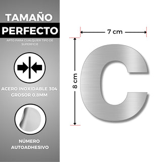 LEIASA | Numéro Adhésif Maison - 100 mm - Acier Inoxydable 304 - Nº C 
