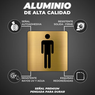 LEIASA | Herren WC Schild - 10x10 cm - Aluminium Gold - Herrentoilette