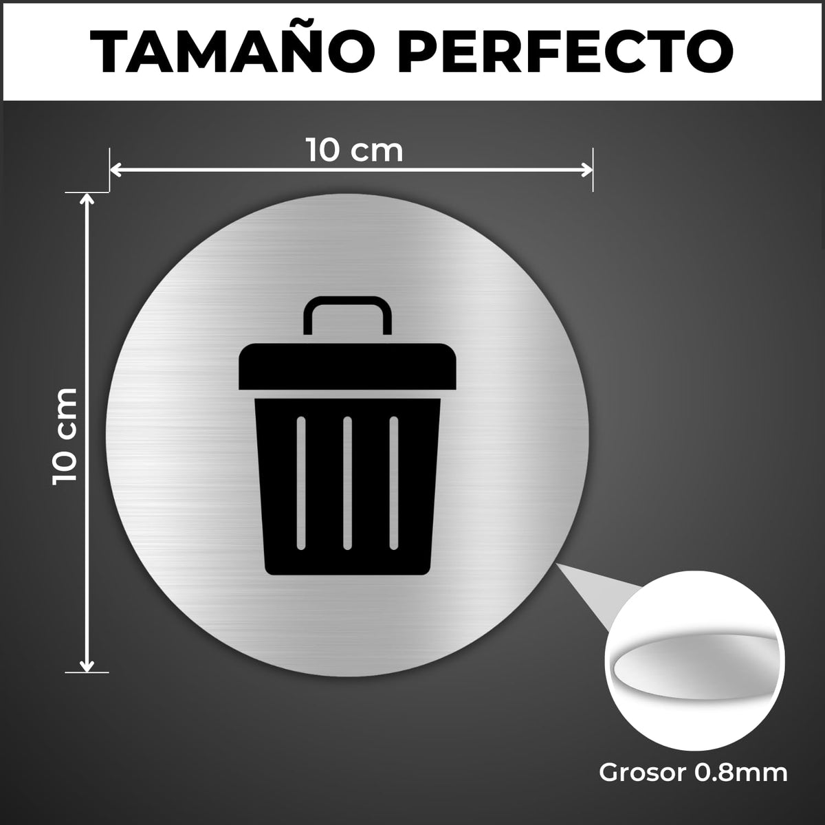 LEIASA | Cartello Cestino Rifiuti - 10x10 cm - Alluminio Argento - Tar