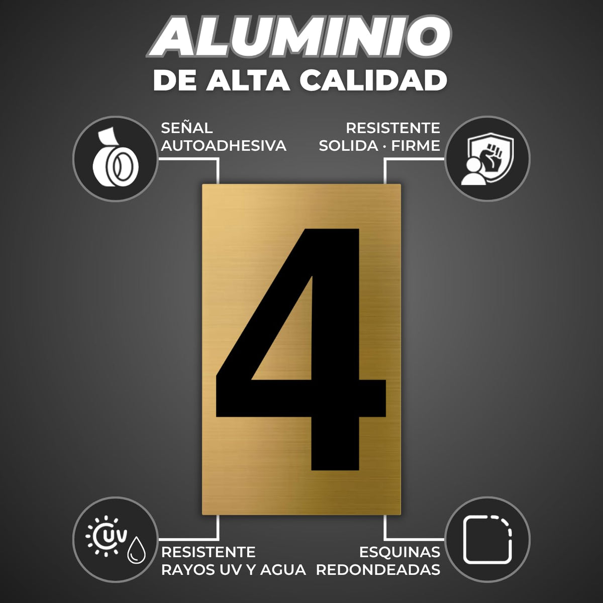 LEIASA | Goldene Hausnummer - 4x6,5 cm - Aluminium - Ziffernschild Tür