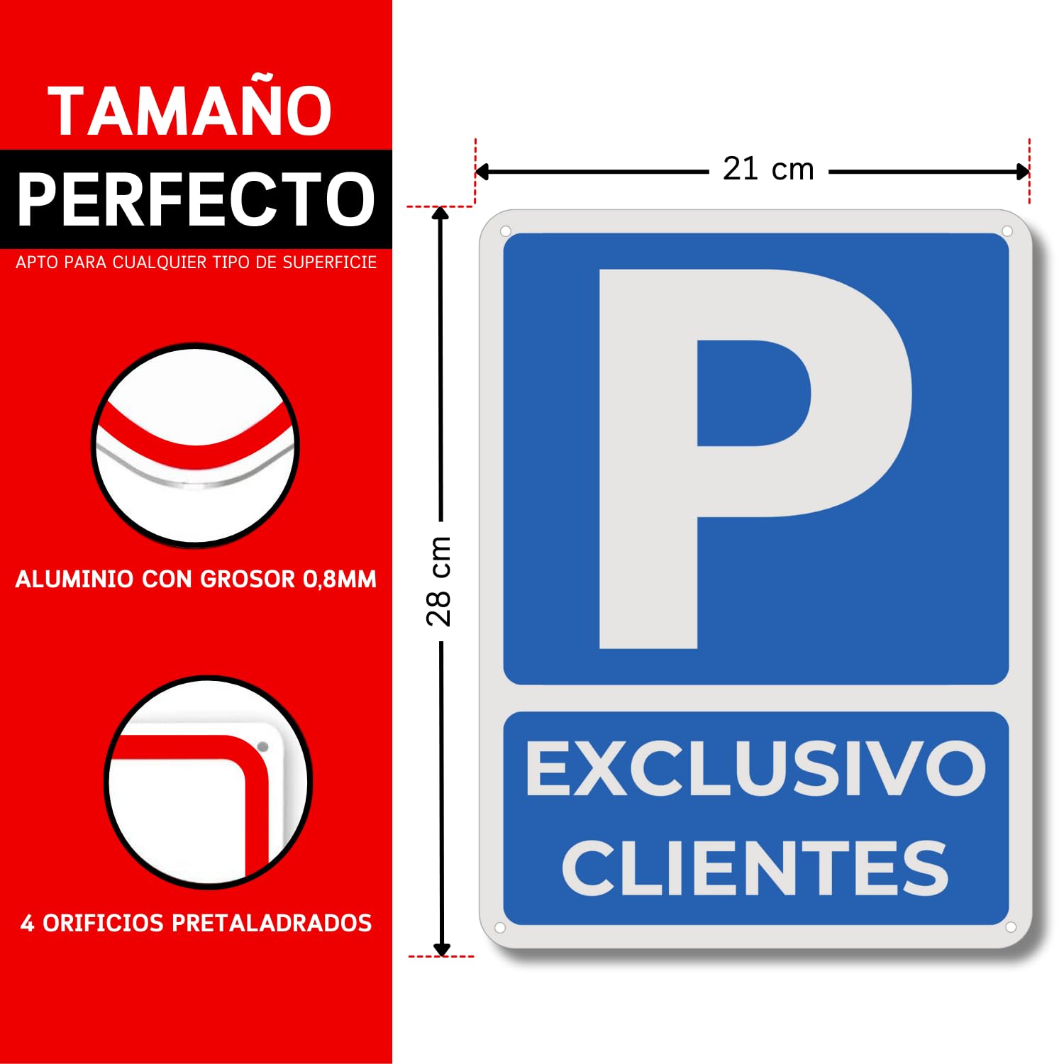 LEIASA Cartel Señal Parking - 21x28 cm - Aluminio - Reflectante - Grosor 0.8 mm - Señal Aparcamiento - Impresión UV - Resistente Exterior