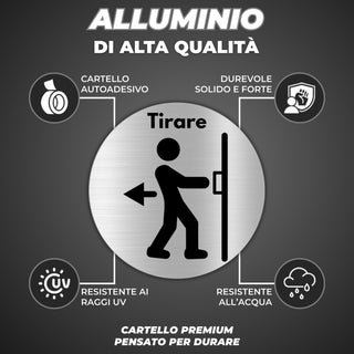 LEIASA | Segnale adesivo Tirare Porta - Diametro Ø 100 mm - Spessore 0