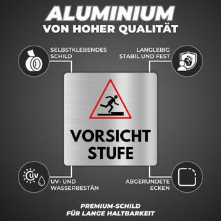 LEIASA | Schild Vorsicht Stufe - 12x12 cm - Aluminium - Achtung Stufe 