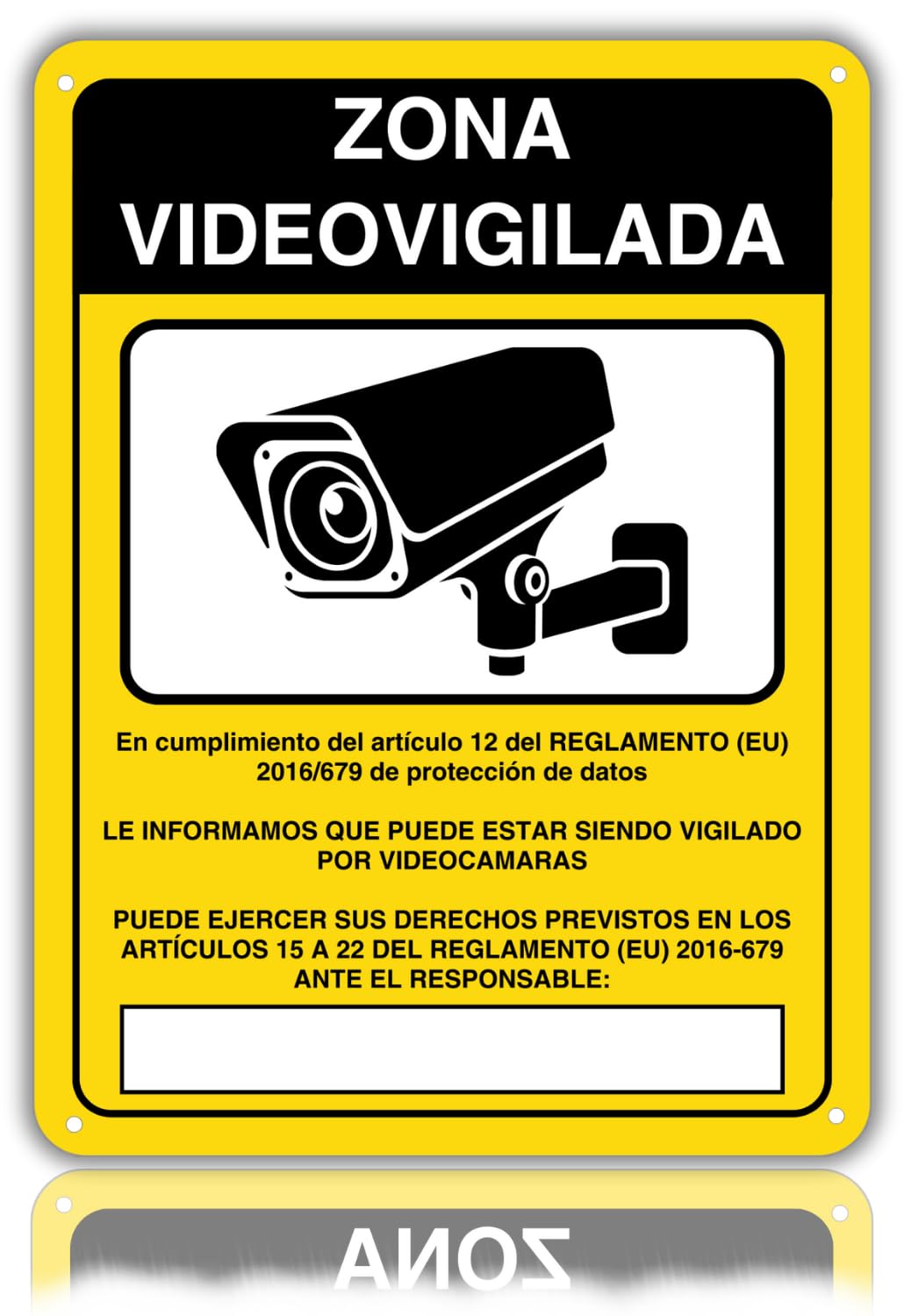LEIASA | Panneau Vidéosurveillance - 21x28 cm - Aluminium - Zone Surve