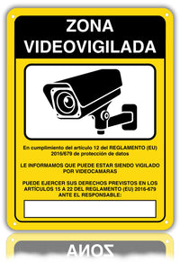 LEIASA | Panneau Zone Sous Vidéosurveillance - 21x28 cm - Aluminium - Épaisseur 0,8 mm - Résistant aux intempéries - Impression UV