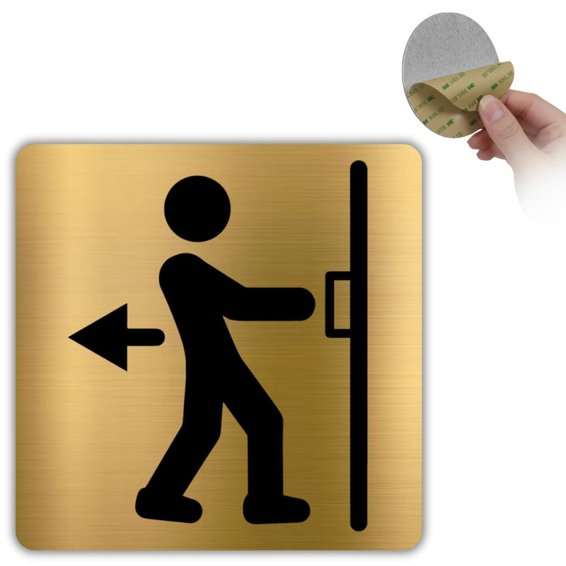 LEIASA | Schild Ziehen Tür - 10x10 cm - Aluminium Gold - Türschild - K