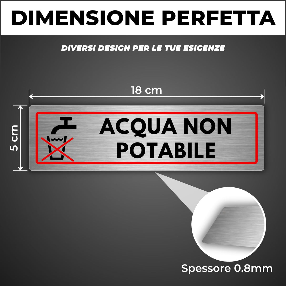 LEIASA | Segnale Acqua Non Potabile - 5x18 cm - Alluminio - Cartello A