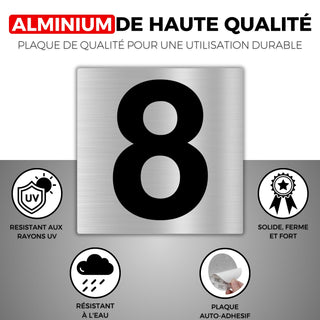 LEIASA | Numéro Autocollant Maison - 10x10 cm - Aluminium - N° 8 - Num