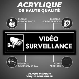 LEIASA | Panneau Zone Vidéosurveillance - 7,5 x 23 cm - Épaisseur 2 mm