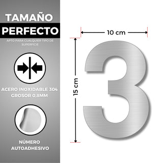 LEIASA | Numéro Adhésif Maison - 150 mm - Acier Inoxydable 304 - Nº 3 