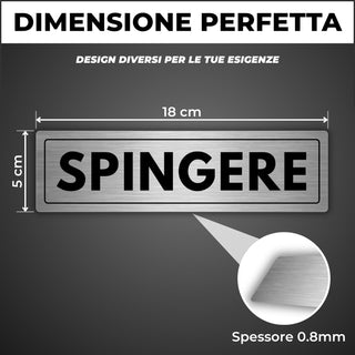 LEIASA | Segnale Spingere la Porta - 5 x 18 cm - Spessore 0,8 mm - All