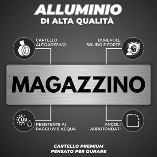 LEIASA | Segnale adesivo Magazzino - 5x18 cm - Spessore 0,8 mm - Allum