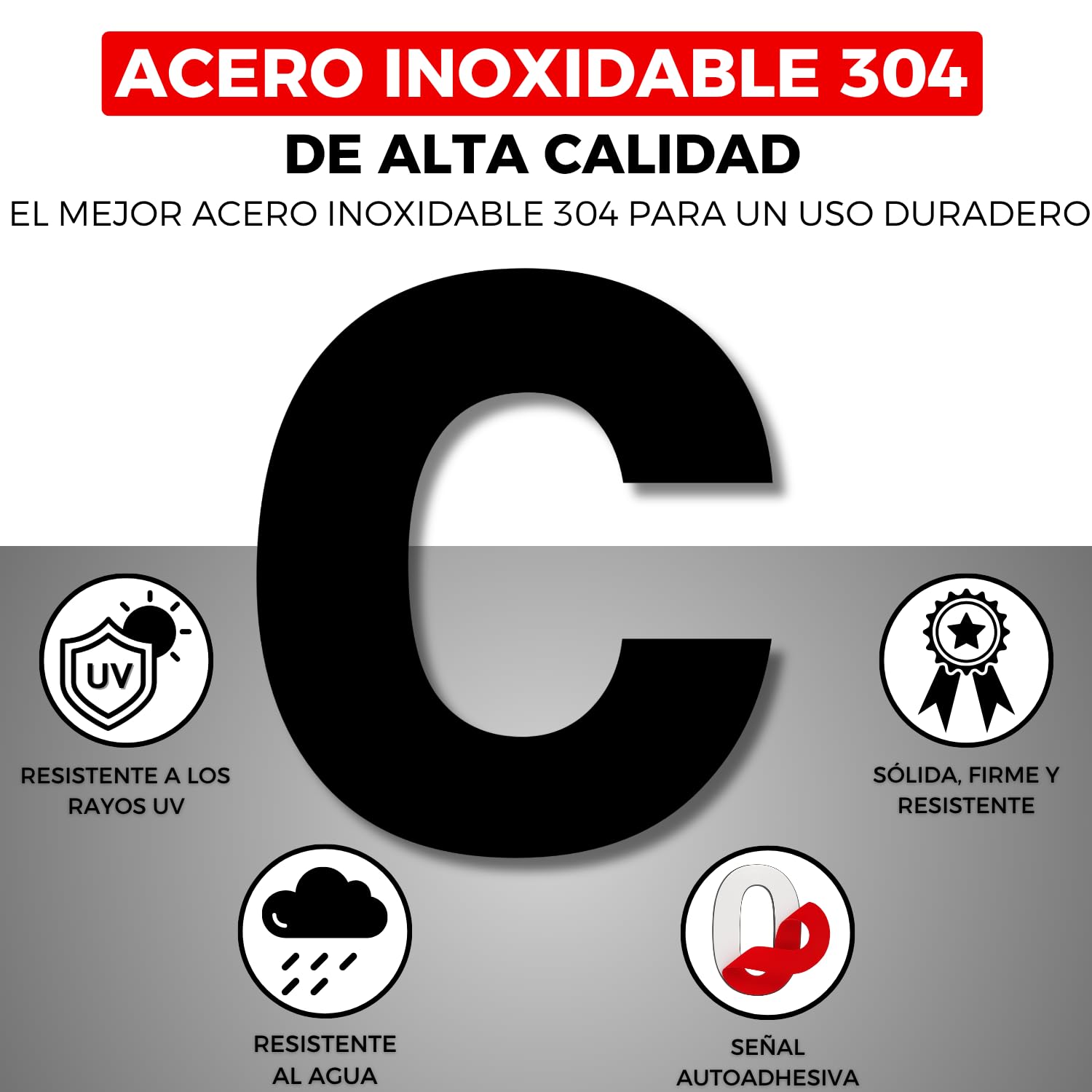 LEIASA | Numéro Adhésif Maison - 100 mm - Acier Inoxydable 304 - Nº C 