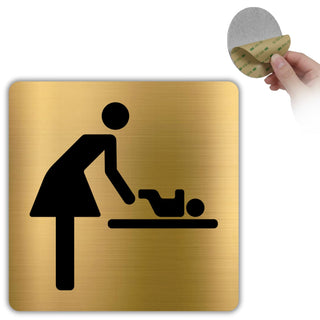 LEIASA | Wickelraum Schild Mutter und Kind - 10x10 cm - Aluminium Gold