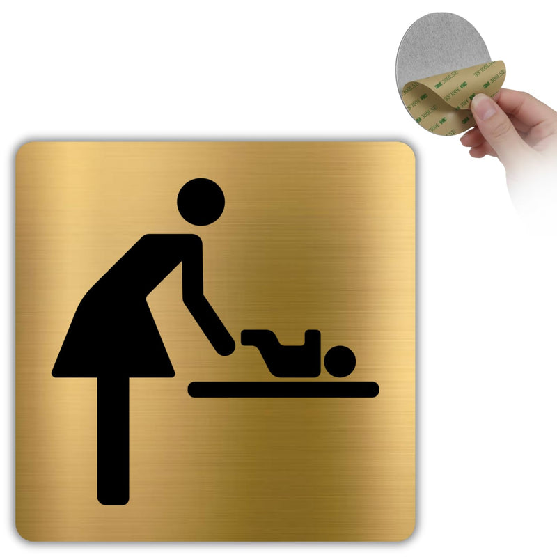 LEIASA | Wickelraum Schild Mutter und Kind - 10x10 cm - Aluminium Gold
