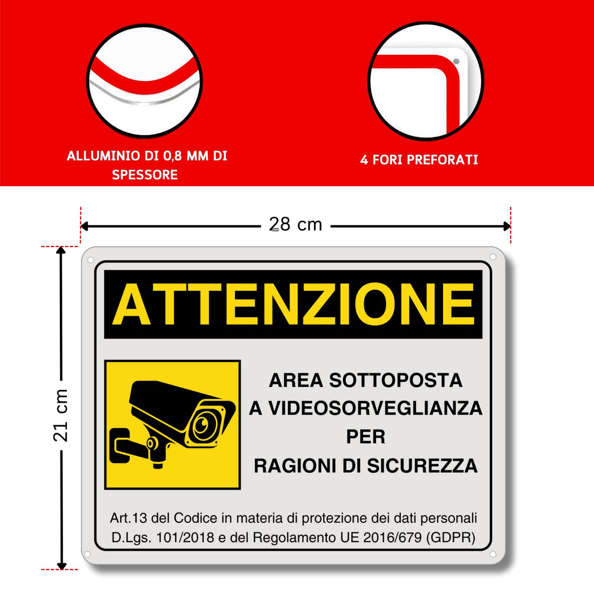 LEIASA | Cartello Area Videosorvegliata - 21x28 cm - Alluminio - Rifle