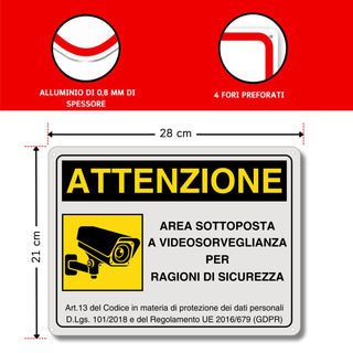 LEIASA | Cartello Area Videosorvegliata - 21x28 cm - Alluminio - Rifle