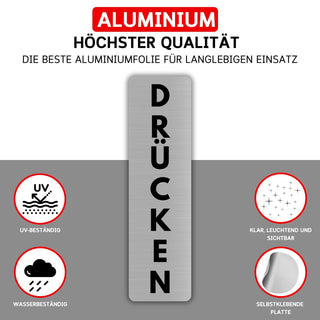 LEIASA | Türschild Drücken - 5 x 18 cm - Aluminium - Hinweis Schild Tü
