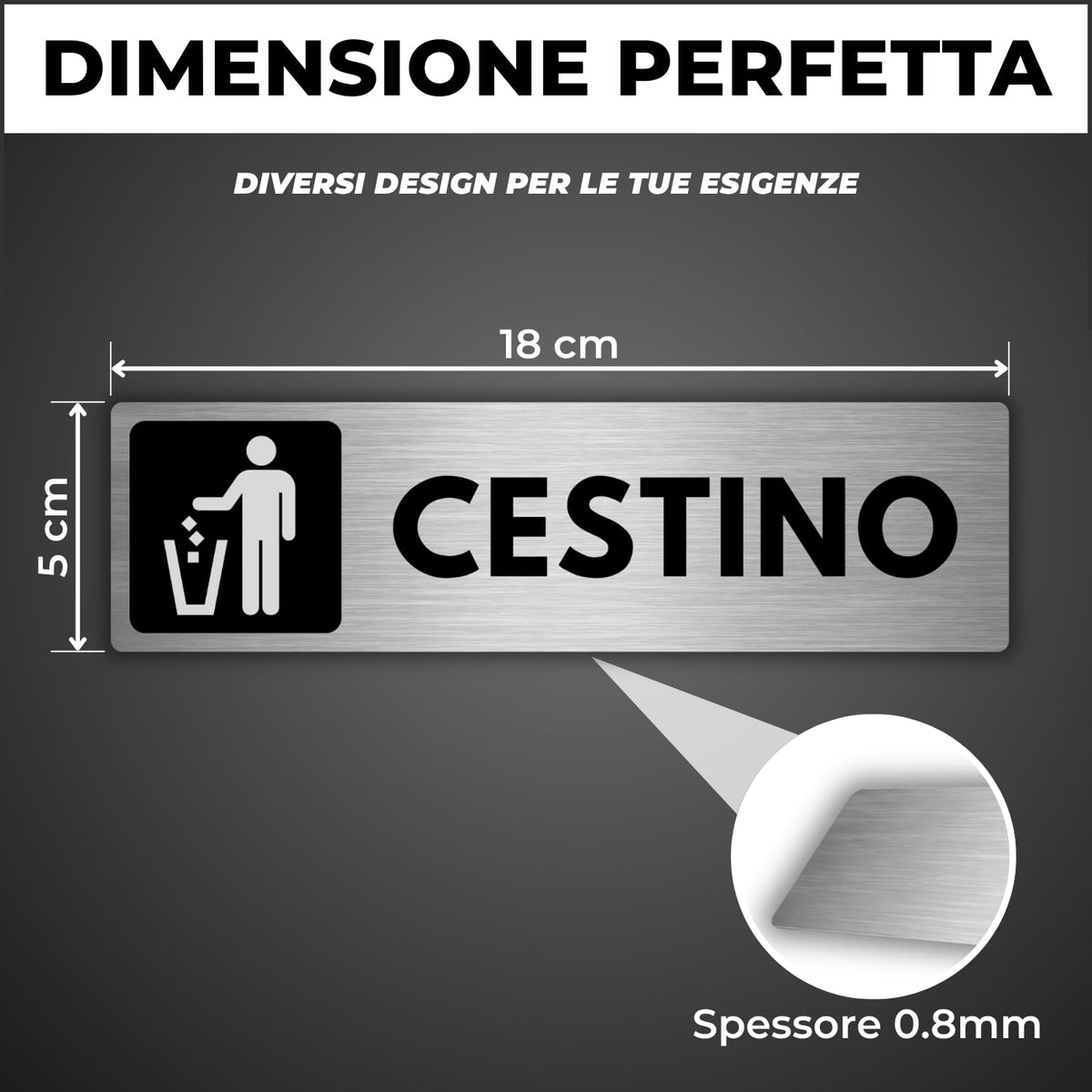 LEIASA | Segnale Cestino - 5x18 cm - Alluminio - Cartello Zona Rifiuti
