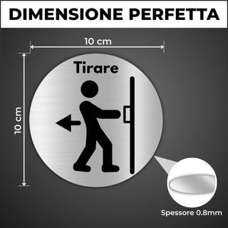 LEIASA | Segnale adesivo Tirare Porta - Diametro Ø 100 mm - Spessore 0