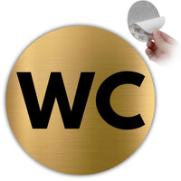 LEIASA | Goldenes Schild WC - Ø 10 cm - Stärke 0,8 mm - Aluminium - Runde selbstklebende Tafel - Toiletten-Symbol - Türschild - (WC)