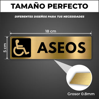 LEIASA | Señal Baño Discapacidad - 5x18 cm - Aluminio - Cartel Aseo Minusválidos - Rótulo Servicios Accesibles - Letrero Baño Adaptado - Señalización WC - Grosor 0.8 mm - (Baño Discapacidad)