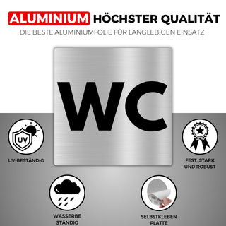 LEIASA | Selbstklebendes WC-Schild – 10x10 cm – 0,8 mm Dicke – Alumini
