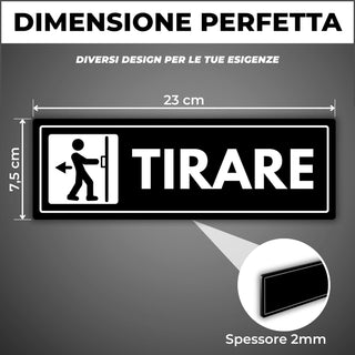 LEIASA | Segnale Tirare la Porta - 7,5 x 23 cm - Spessore 2 mm - Acril