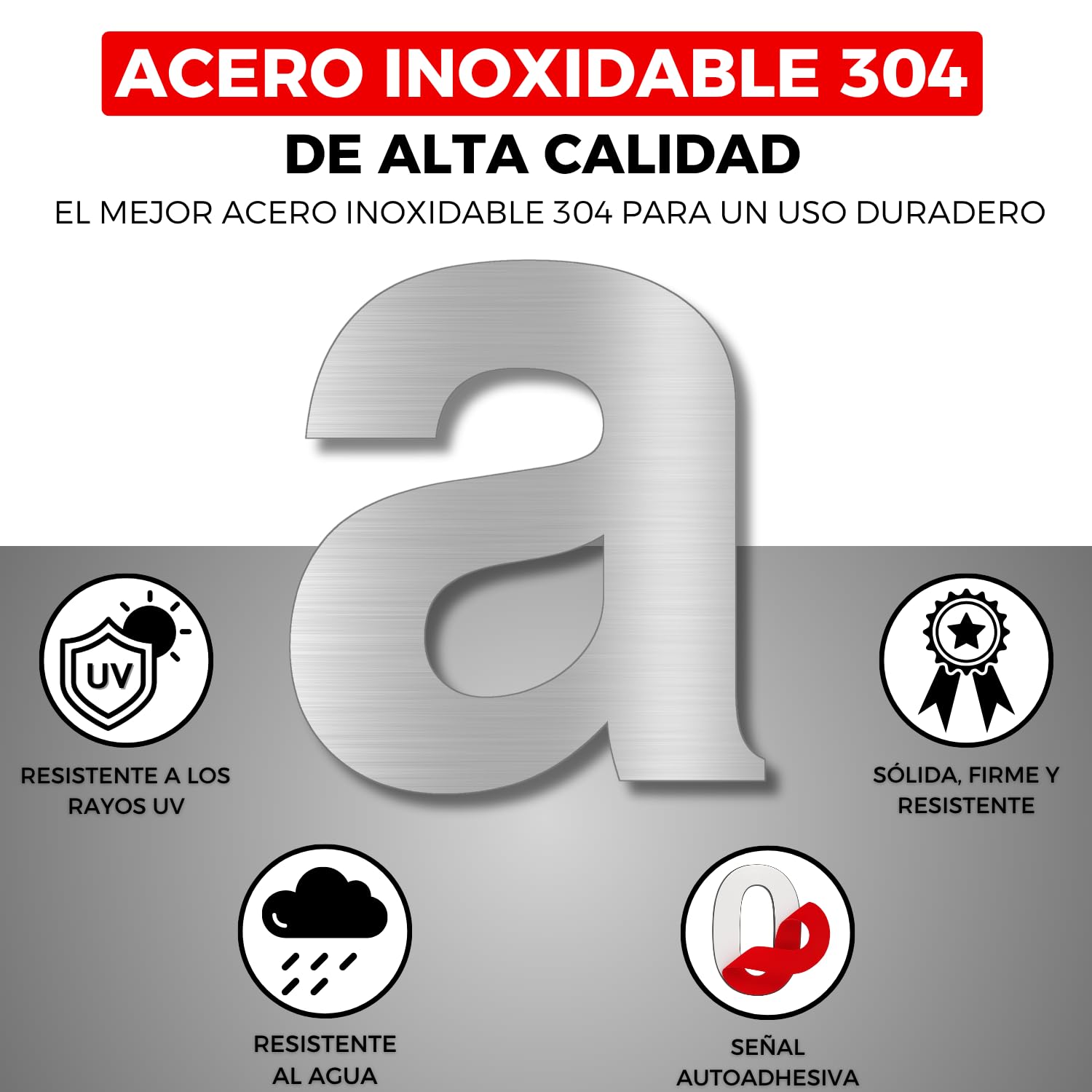 LEIASA | Número Adhesivo - 150 mm - Acero Inoxidable 304 - Nº A - Número Hotel - Enumeración Apartamento Puertas - Número Casa Dirección - Exterior e Interior - Gris A (a, 150mm)