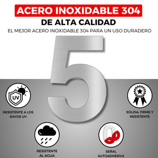 LEIASA | Numéro Adhésif Maison - 150 mm - Acier Inoxydable 304 - Nº 5 