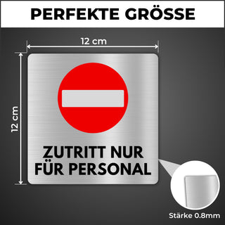LEIASA | Schild Zutritt nur für Personal - 12x12 cm - Aluminium - Kein