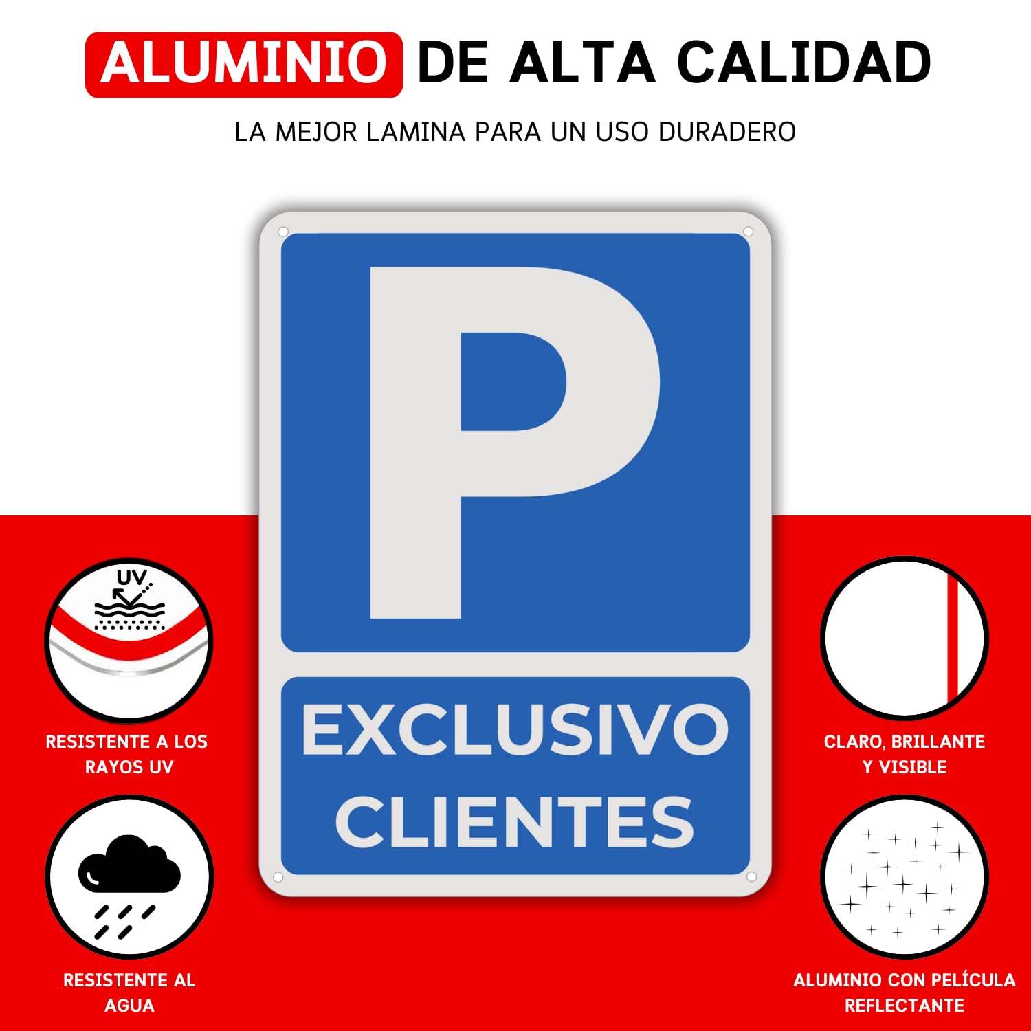 LEIASA Cartel Señal Parking - 21x28 cm - Aluminio - Reflectante - Grosor 0.8 mm - Señal Aparcamiento - Impresión UV - Resistente Exterior