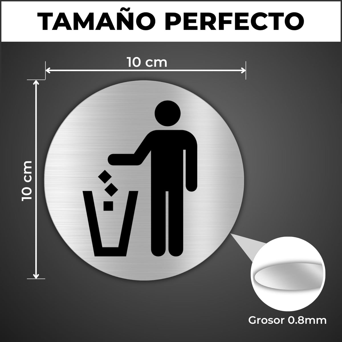 LEIASA | Cartello Cestino Rifiuti - 10x10 cm - Aluminio - Targa Gettar