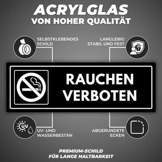 LEIASA | Acrylschild Rauchen verboten - 7,5 x 23 cm - Stärke 2 mm - Ac