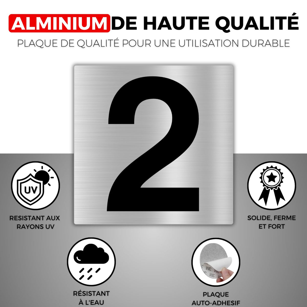 LEIASA | Numéro Autocollant Maison - 10x10 cm - Aluminium - N° 2 - Num