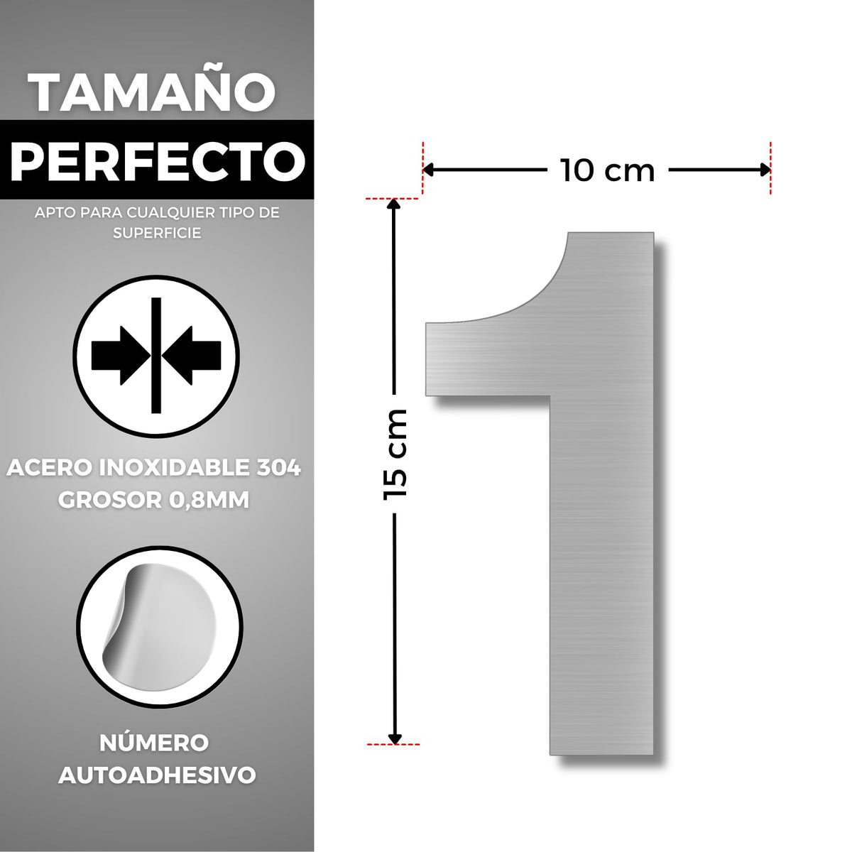 LEIASA | Numéro Adhésif Maison - 150 mm - Acier Inoxydable 304 - Nº 1 