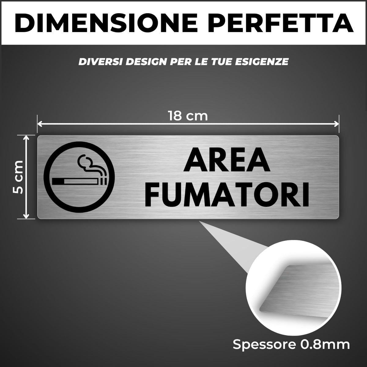 LEIASA | Segnale Area Fumatori - 5x18 cm - Spessore 0,8 mm - Alluminio