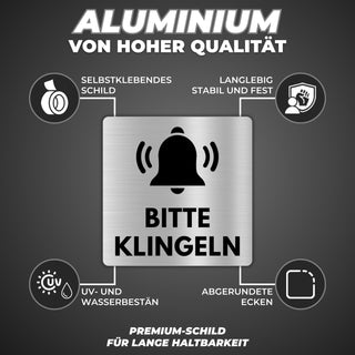 LEIASA | Schild Bitte Klingeln - 12x12 cm - Aluminium - Hier Klingeln 