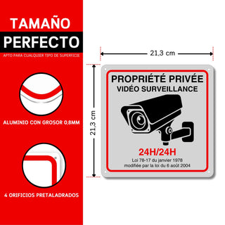 LEIASA | Panneau de zone de vidéosurveillance - 21x28 cm - Aluminium -
