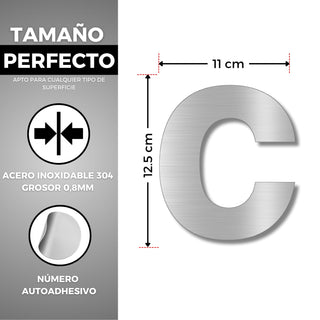 LEIASA | Numéro Adhésif Maison - 150 mm - Acier Inoxydable 304 - Nº C 