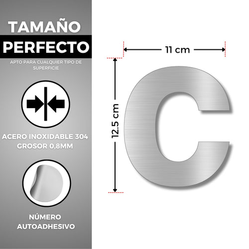 LEIASA | Numéro Adhésif Maison - 150 mm - Acier Inoxydable 304 - Nº C 