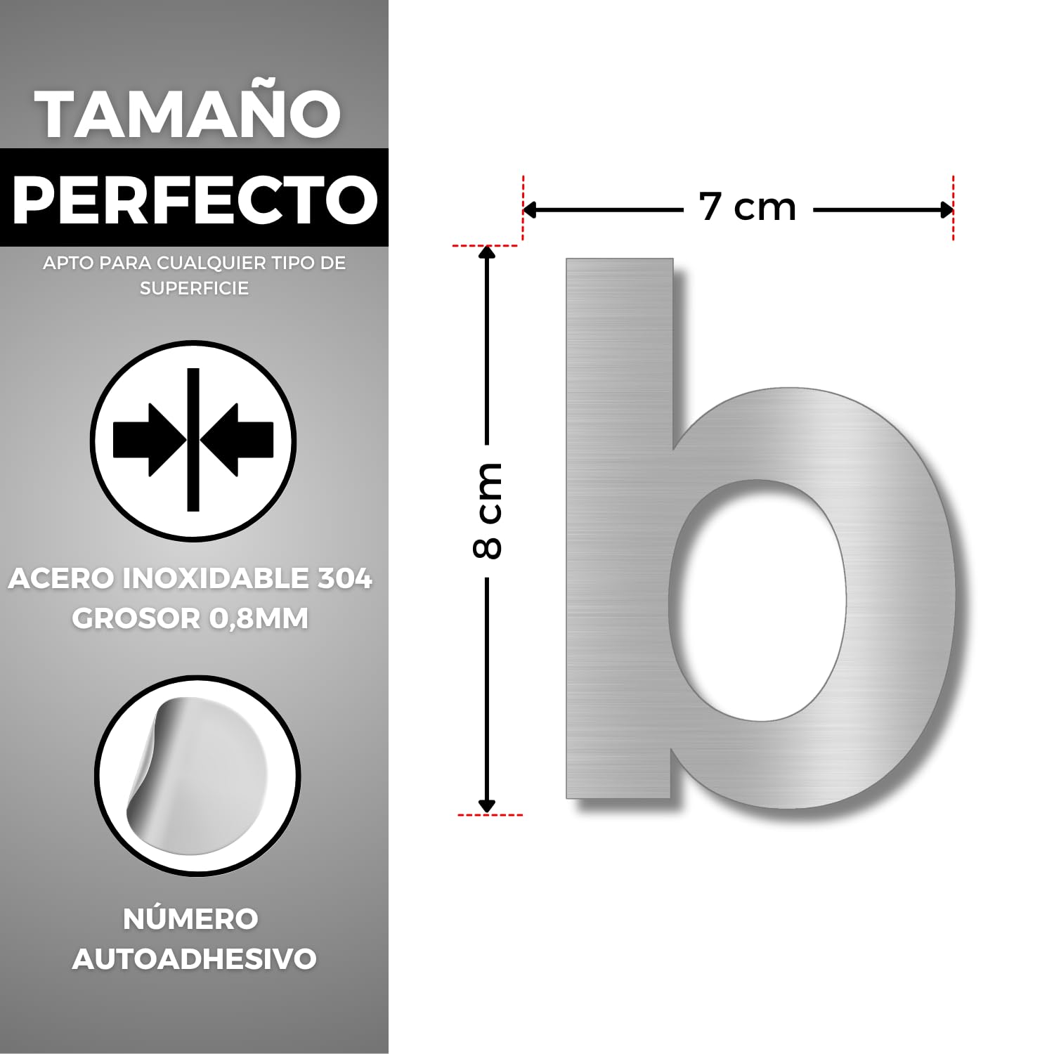 LEIASA | Numéro Adhésif Maison - 100 mm - Acier Inoxydable 304 - Nº B 